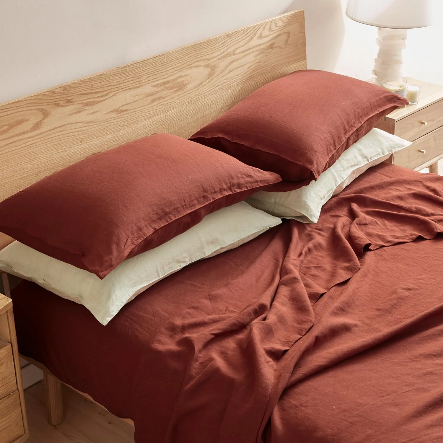 DAPU: 100% Pure French Linen Sheets (3 Sets - 1 Flat Sheet, 1 Fitted Sheet, 2 Pillowcases)