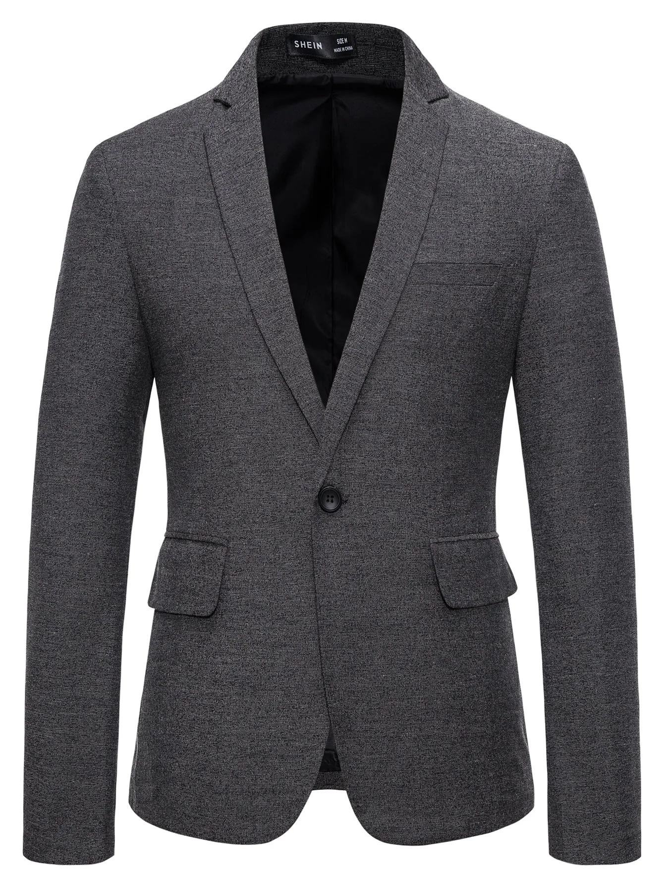 Dark Grey Single Front Button Lapel Neck Blazer