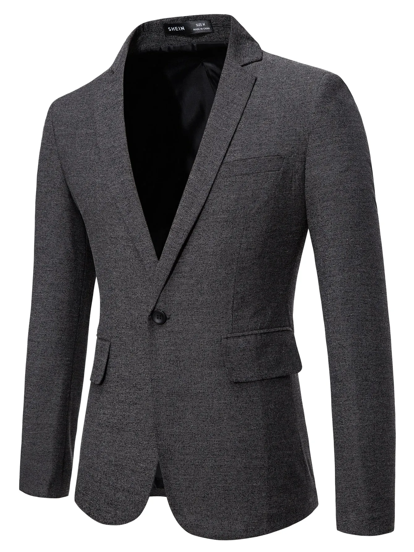 Dark Grey Single Front Button Lapel Neck Blazer