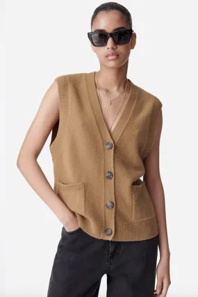 Dashley Sleeveless Camel Cardigan