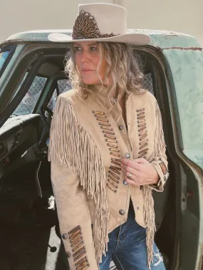 Desperado Beaded Fringe Leather Jacket ~ Old Rust/Sand  (DS)