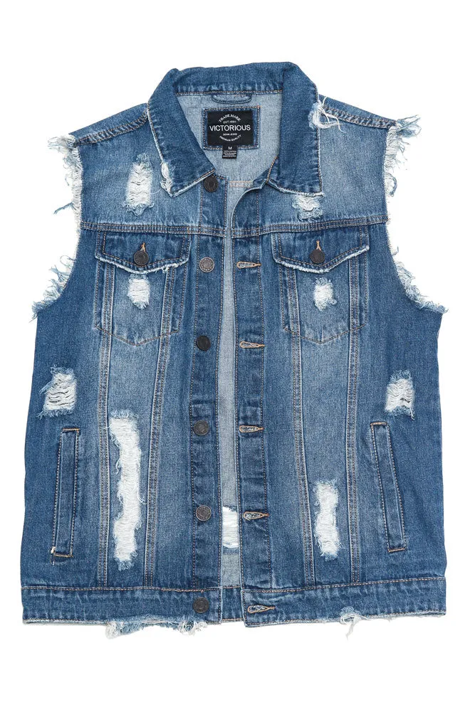 Essential Distressed Denim Vest