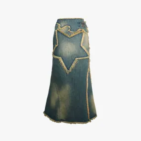 Fairygrunge Distressed Denim Maxi Skirt