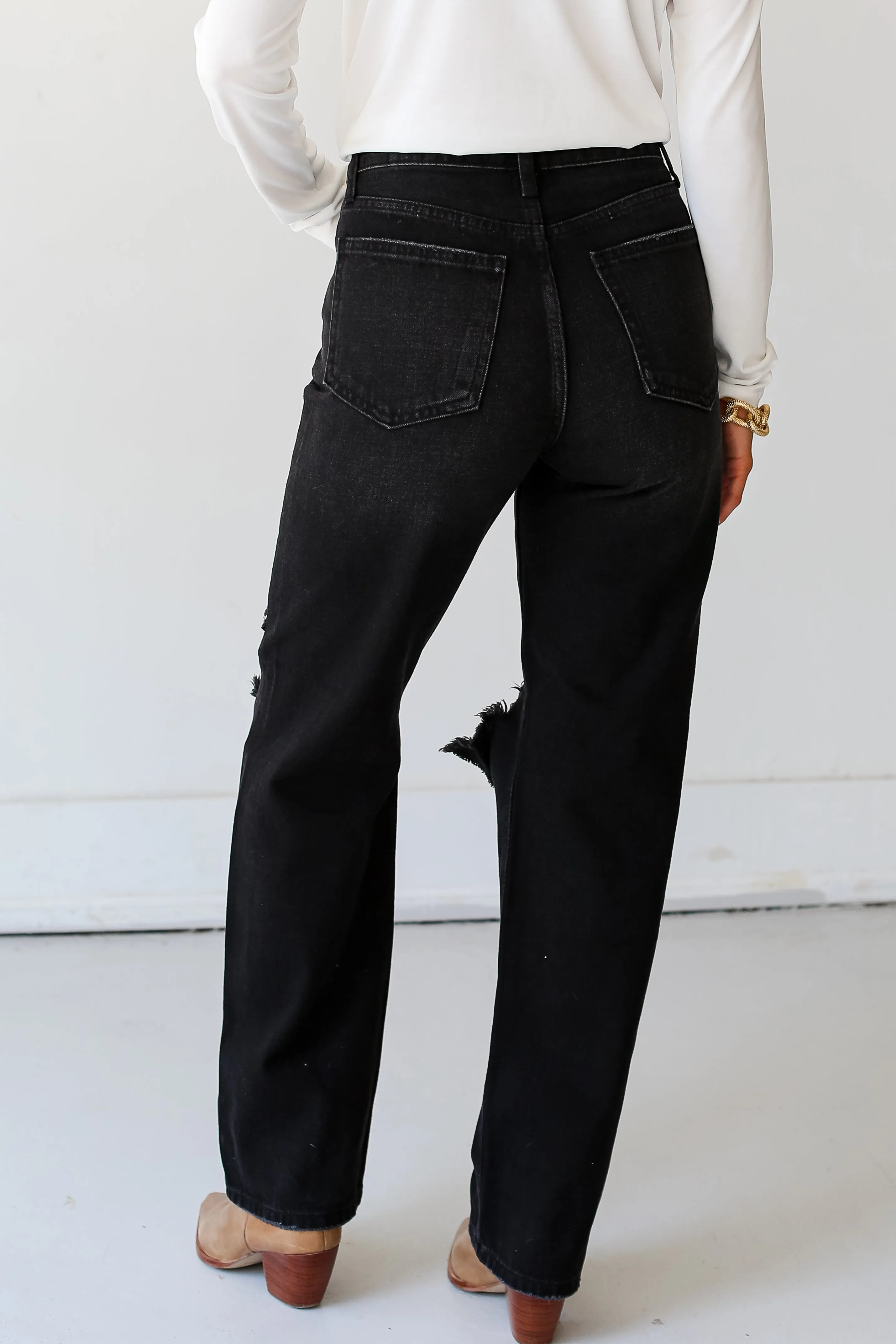 FINAL SALE - Extra Trendy Black Distressed Dad Jeans