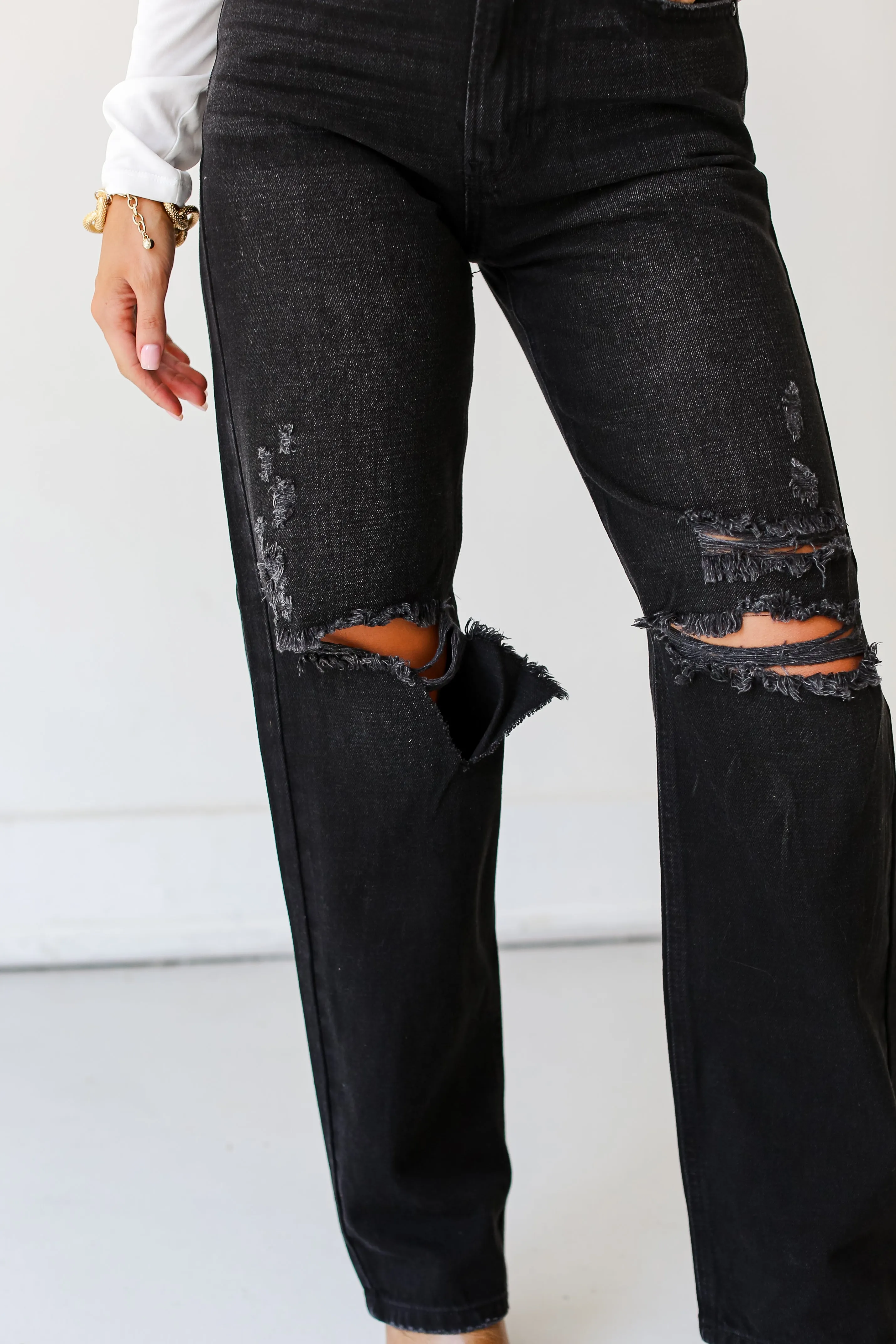 FINAL SALE - Extra Trendy Black Distressed Dad Jeans