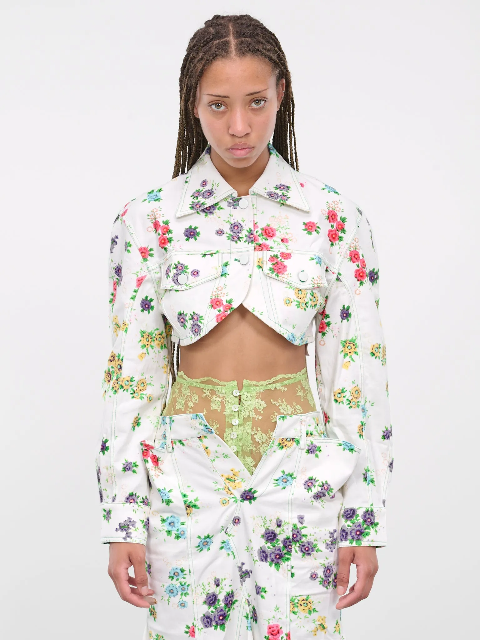 Floral Denim Jacket (OOJK10W-WHITE-FLORAL-PRINT)