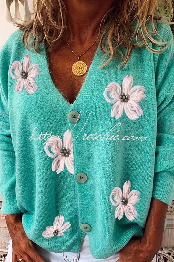 Floral Knit Single Breasted Long Sleeved Cardigan Coats