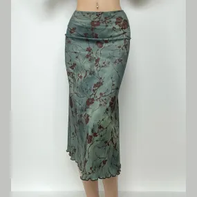 Flower pattern contrast ruffle tie dye midi skirt grunge 90s Streetwear Disheveled Chic Fashion grunge 90s Streetwear Distressed Fashion