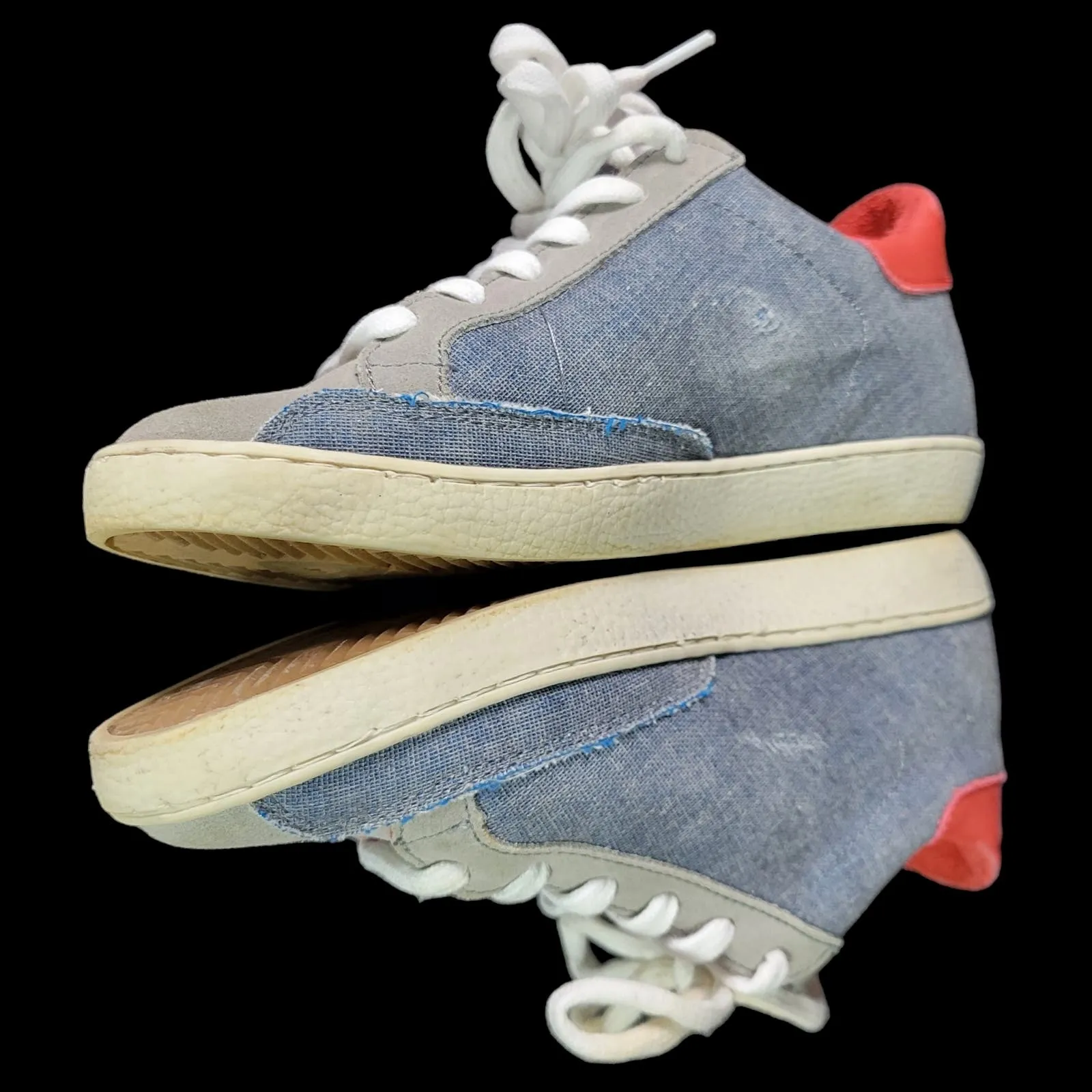 Freebird by Steven Sneakers Blue Denim FB 927 Low Top Suede Canvas Star Distressed Size 7