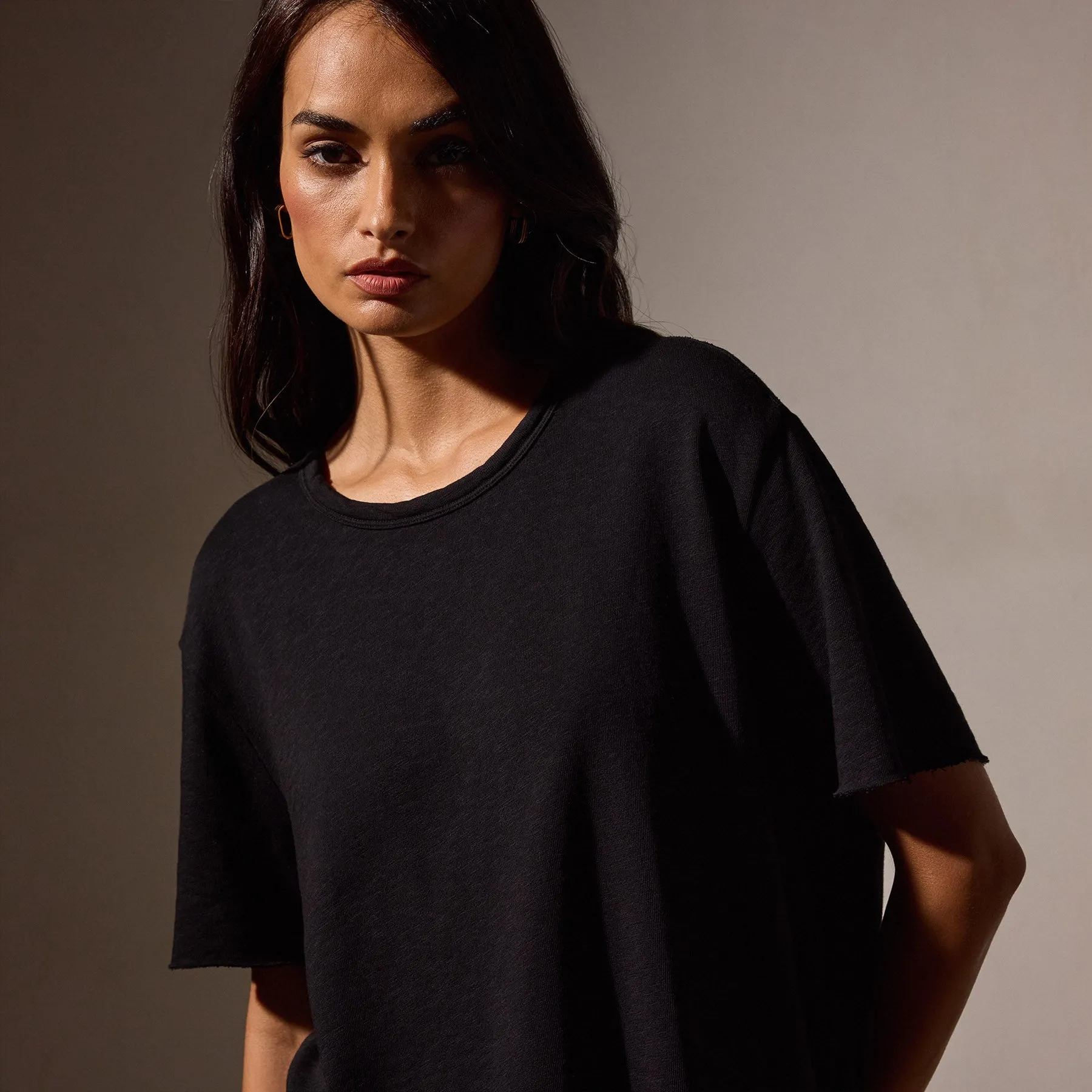 French Terry Boxy Short Sleeve Tee - Black