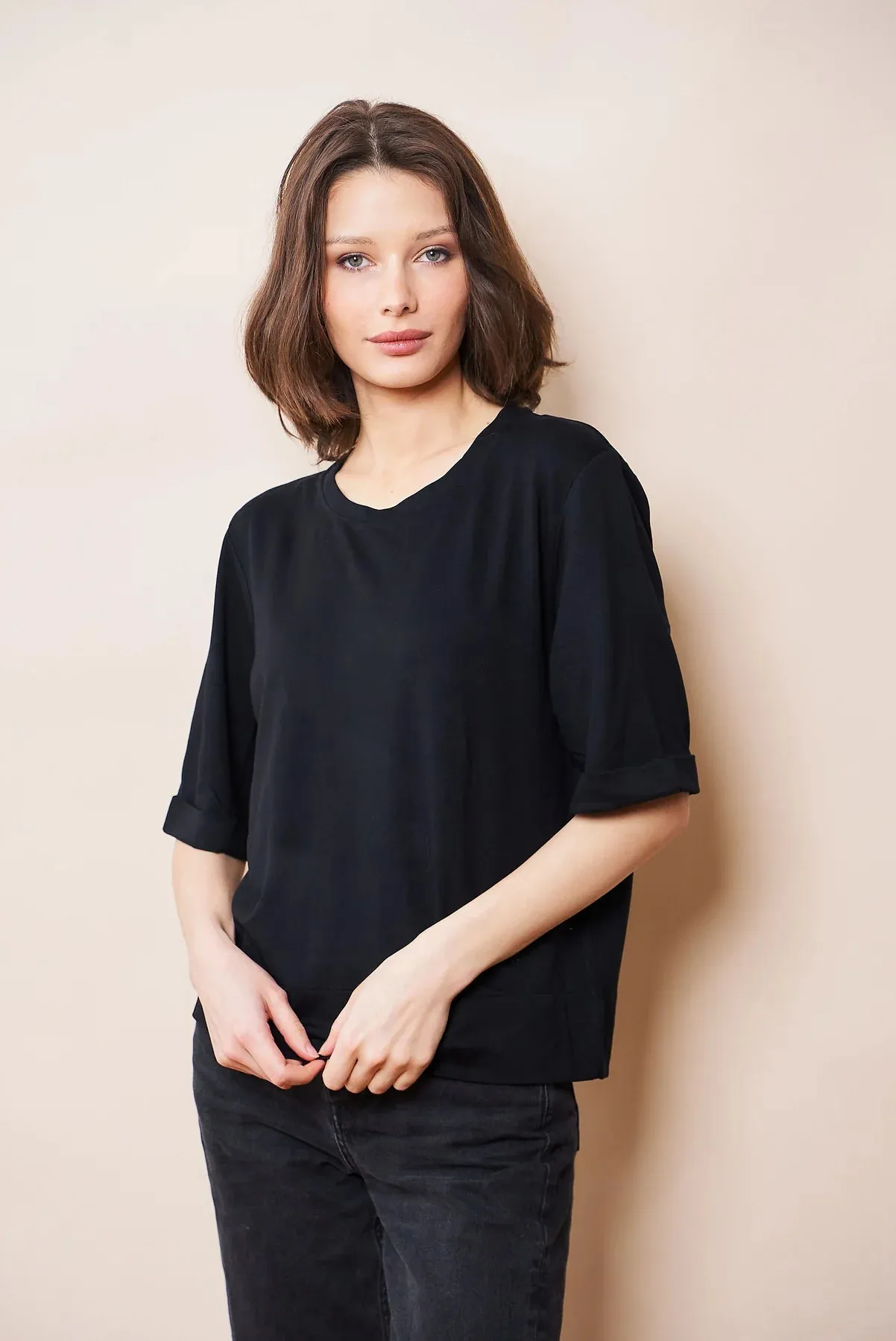 French Terry Semi Relaxed Elbow Sleeve Pullover