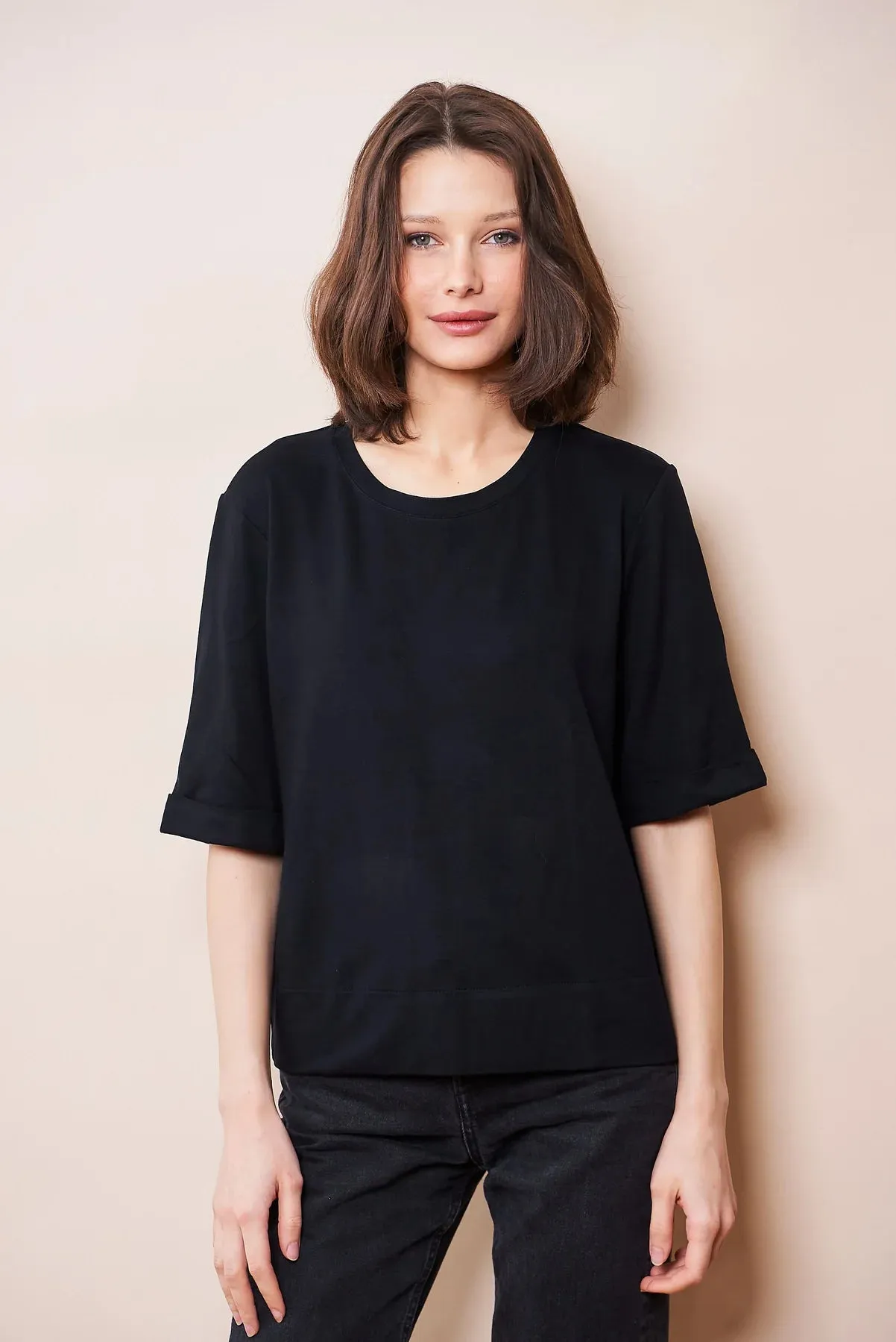 French Terry Semi Relaxed Elbow Sleeve Pullover