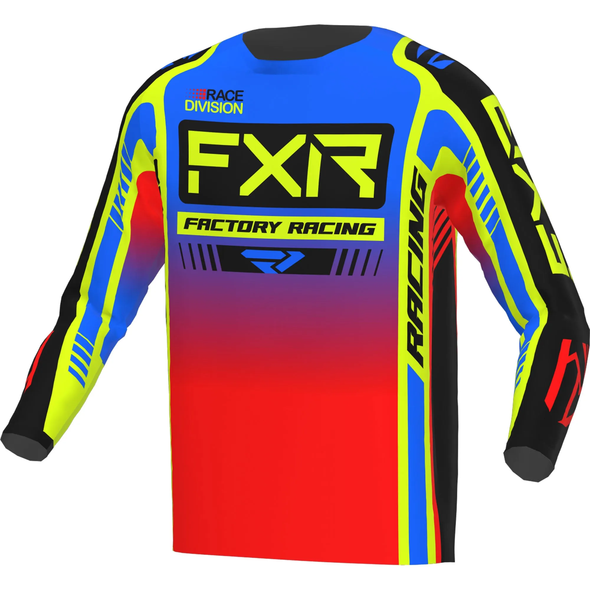 FXR  Youth Clutch Pro MX Jersey Pro Blue HiVis Red Moisture Wicking Drop-Tail Hem