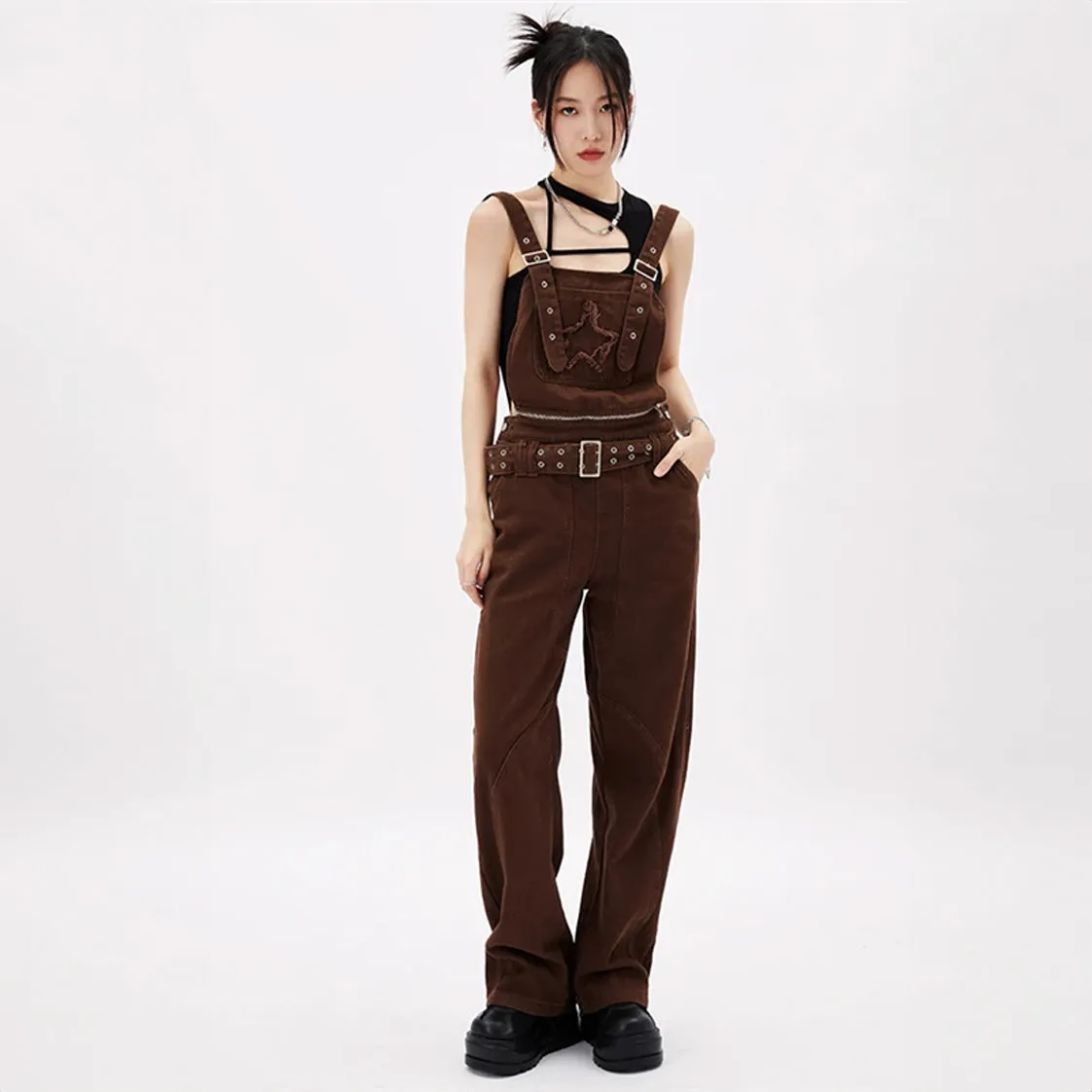 Grunge Star Distressed Oversized Dungarees