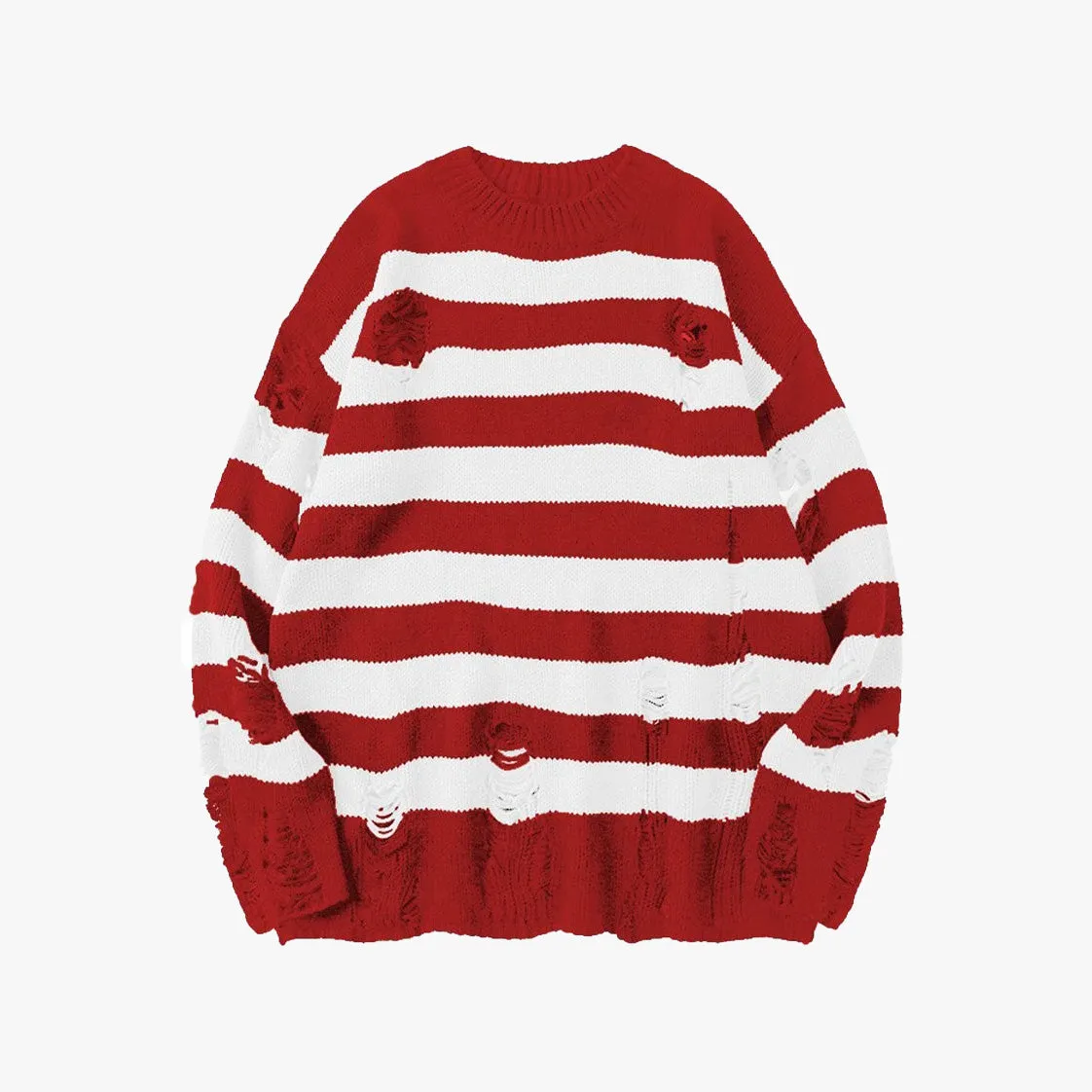 Grunge Unisex Striped Distressed Sweater