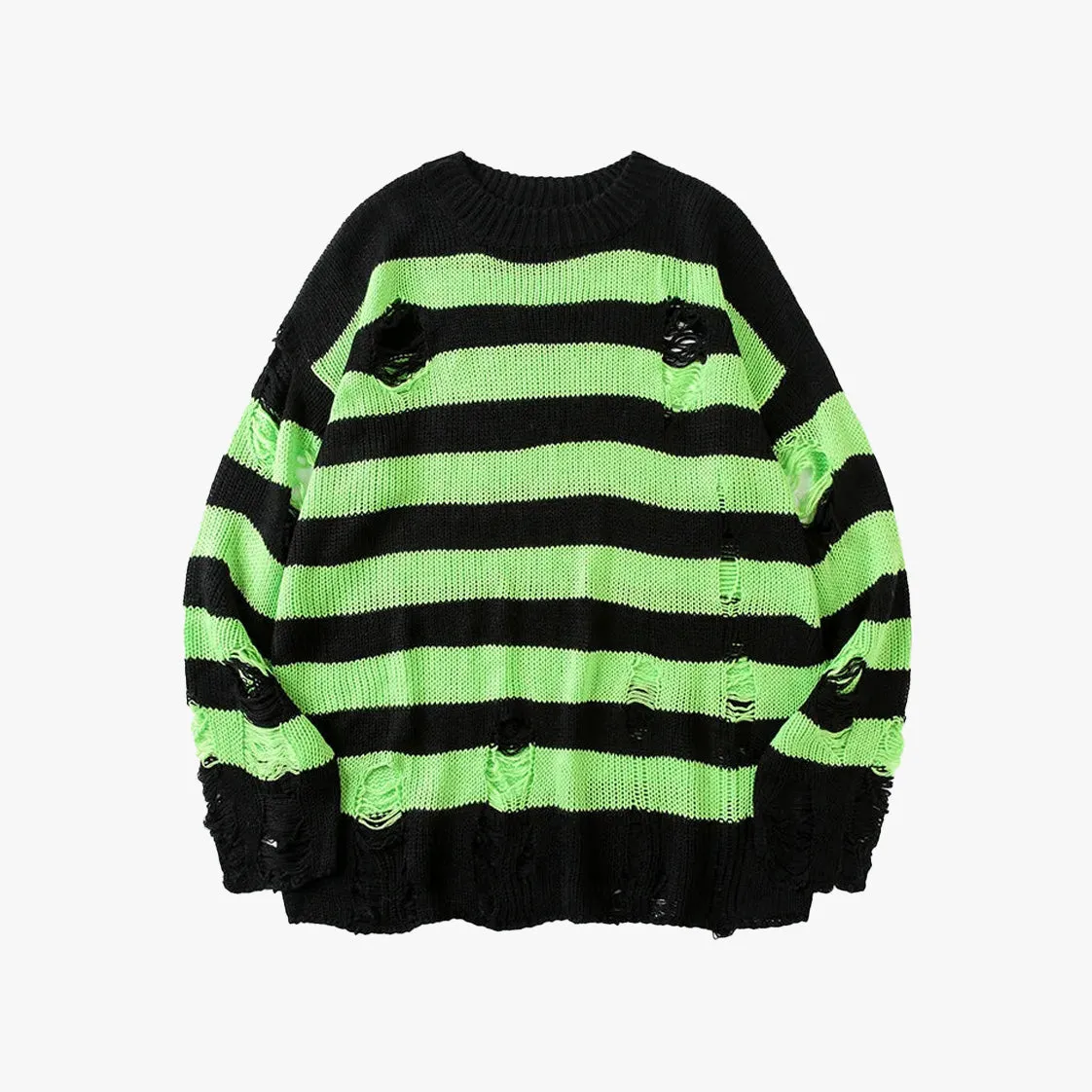 Grunge Unisex Striped Distressed Sweater