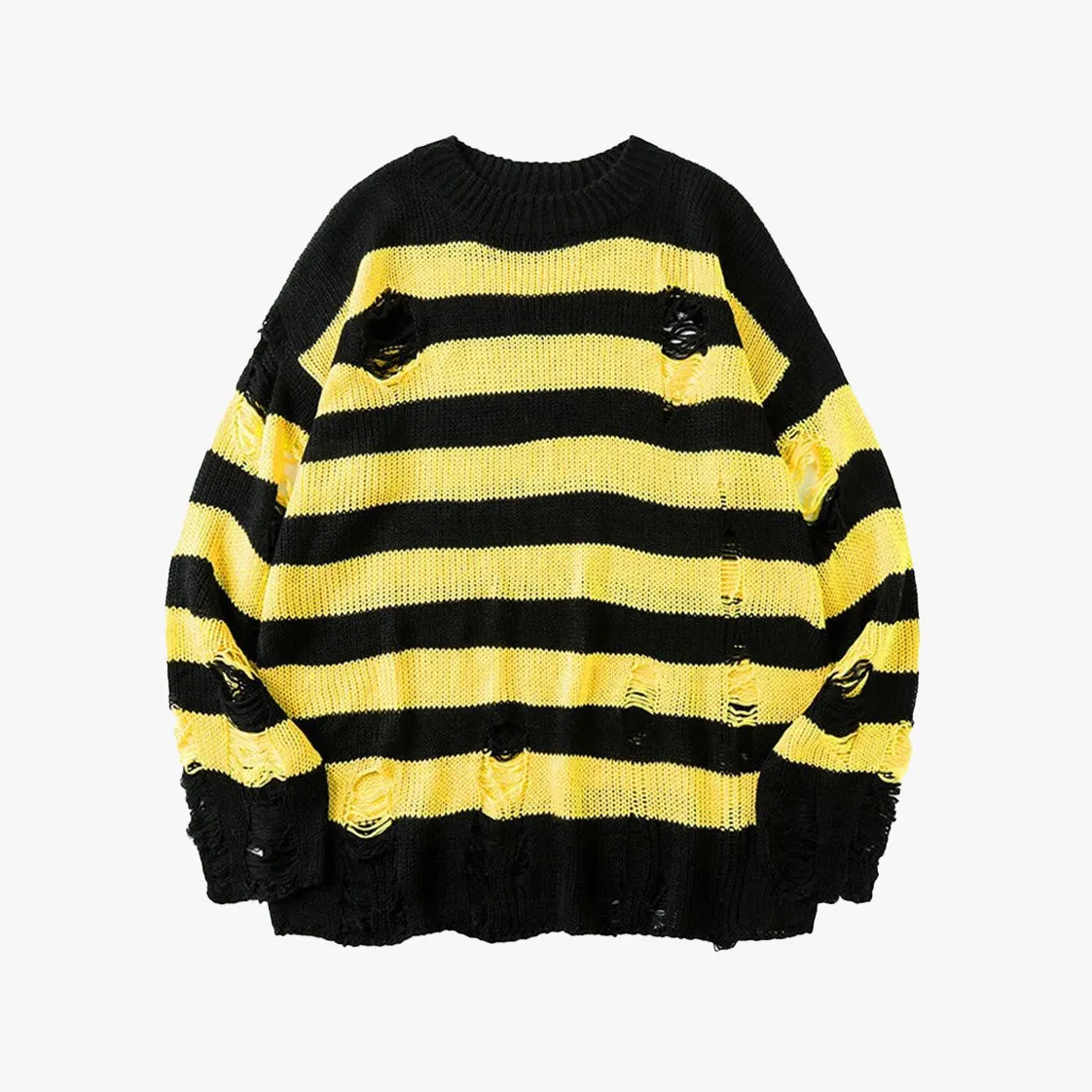 Grunge Unisex Striped Distressed Sweater