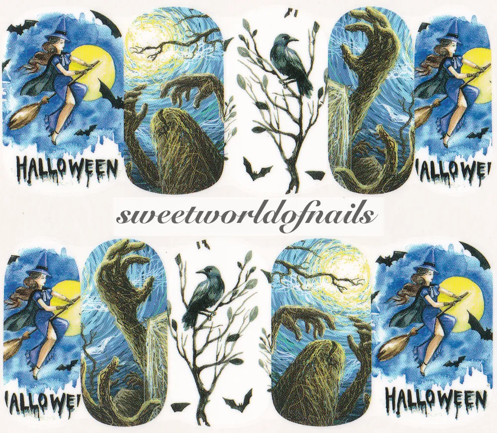 Halloween Nail Art Witch Raven Water Wraps