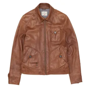 HARTFORD Brown Lamb Nappa Leather Flight Bomber Jacket Size M