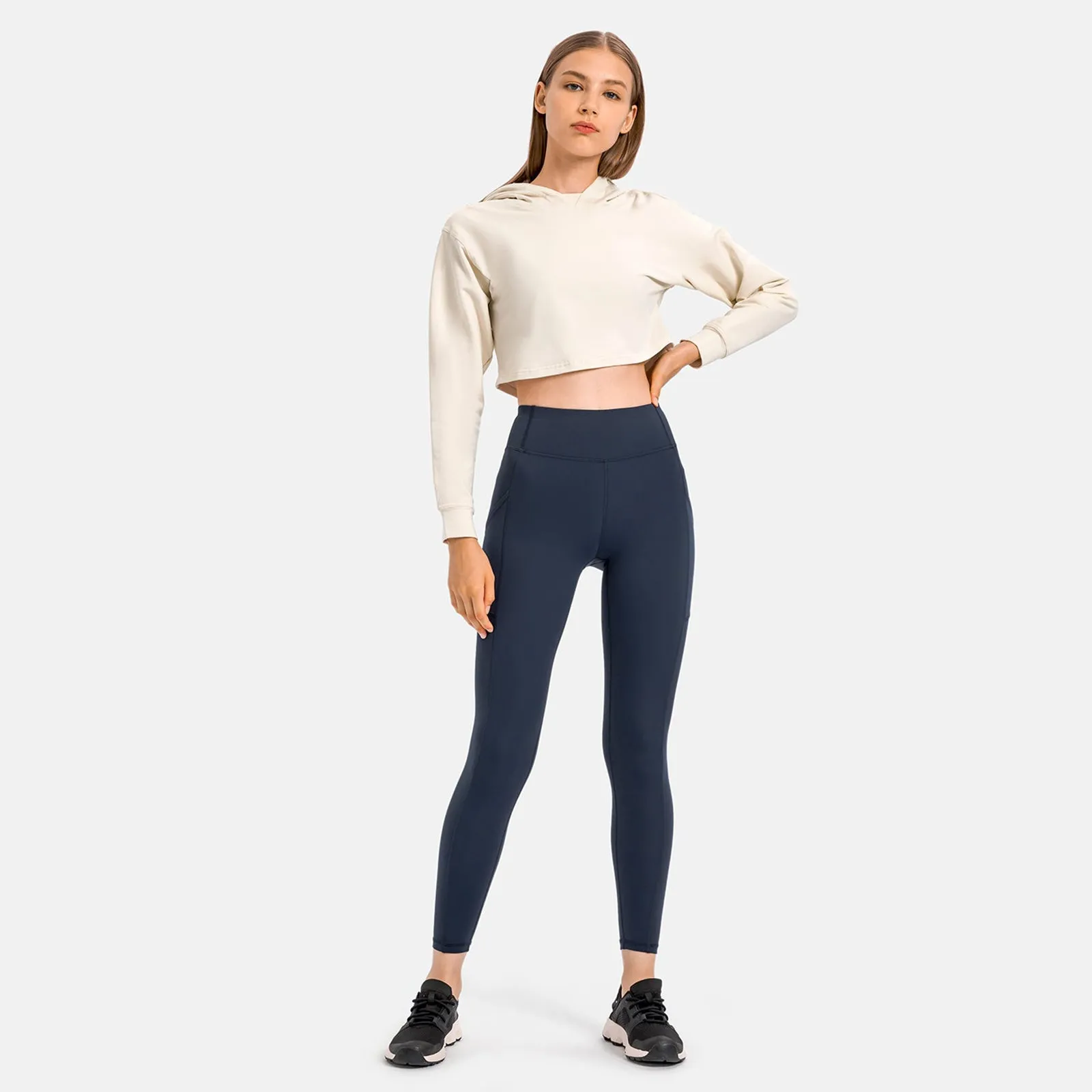 Hooded Cropped Plain Sports Sweatshirt