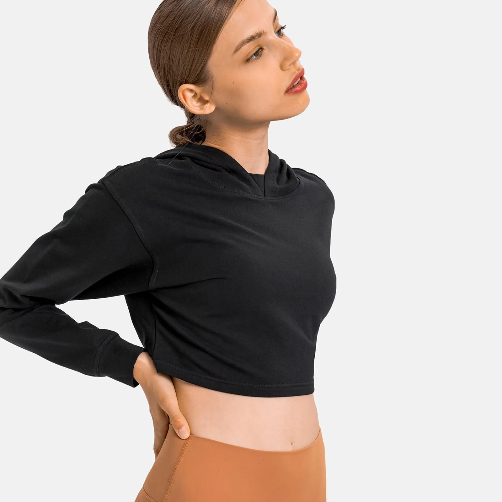 Hooded Cropped Plain Sports Sweatshirt