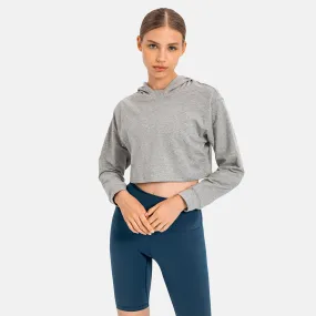 Hooded Cropped Plain Sports Sweatshirt