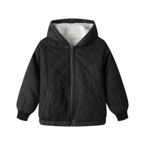 HOODED QUILTED JACKET-BLACK DENIM