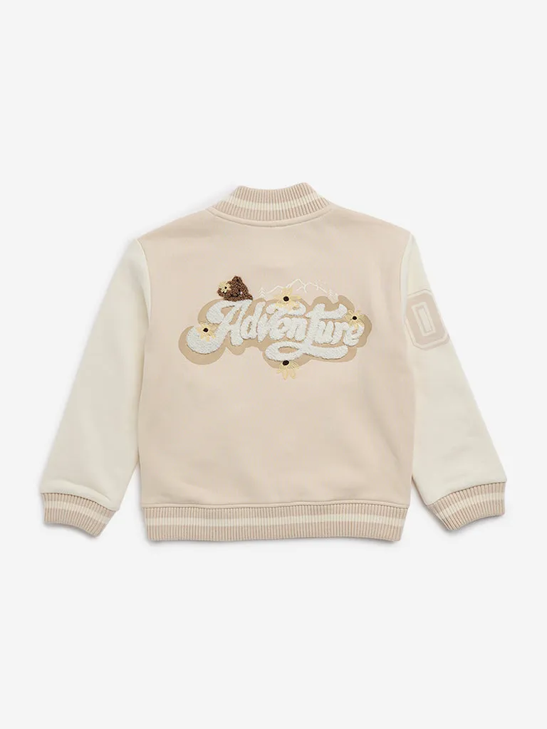 HOP Kids Beige Cotton-Blend Varsity Jacket