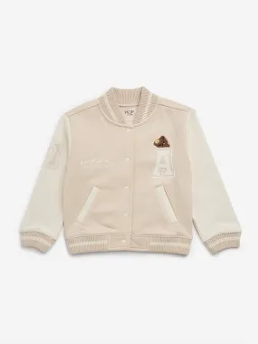 HOP Kids Beige Cotton-Blend Varsity Jacket