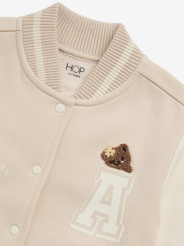 HOP Kids Beige Cotton-Blend Varsity Jacket