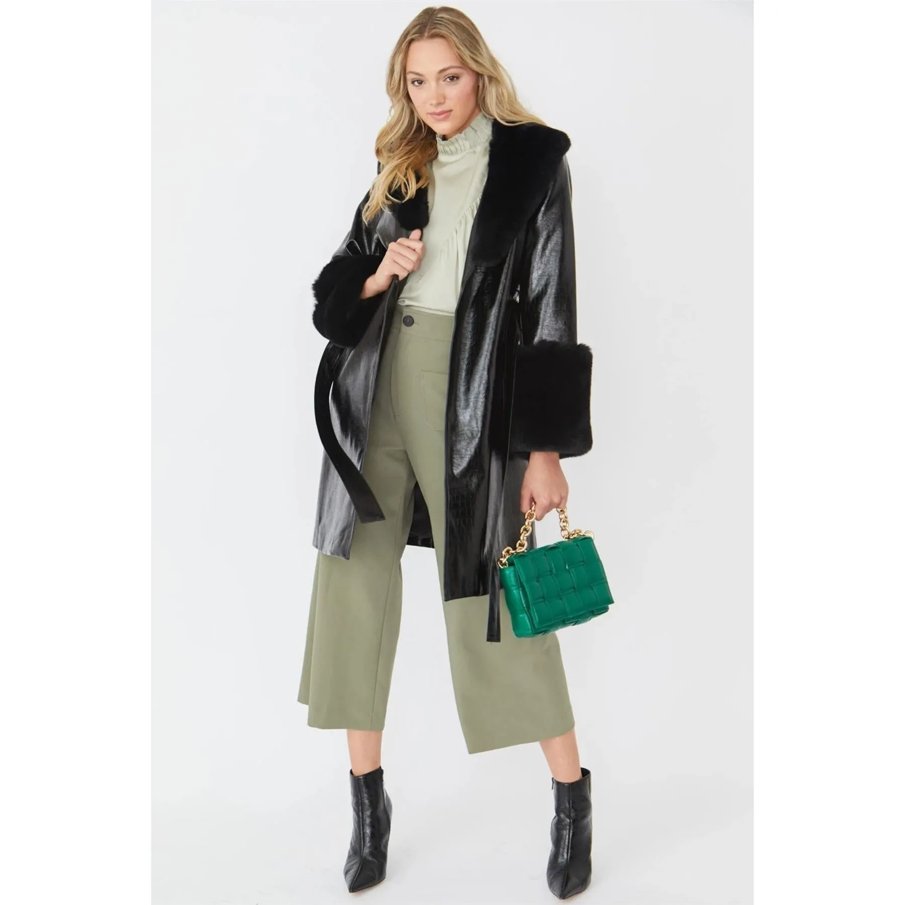 Jayley Faux Leather Detachable Faux Fur Coat | Black