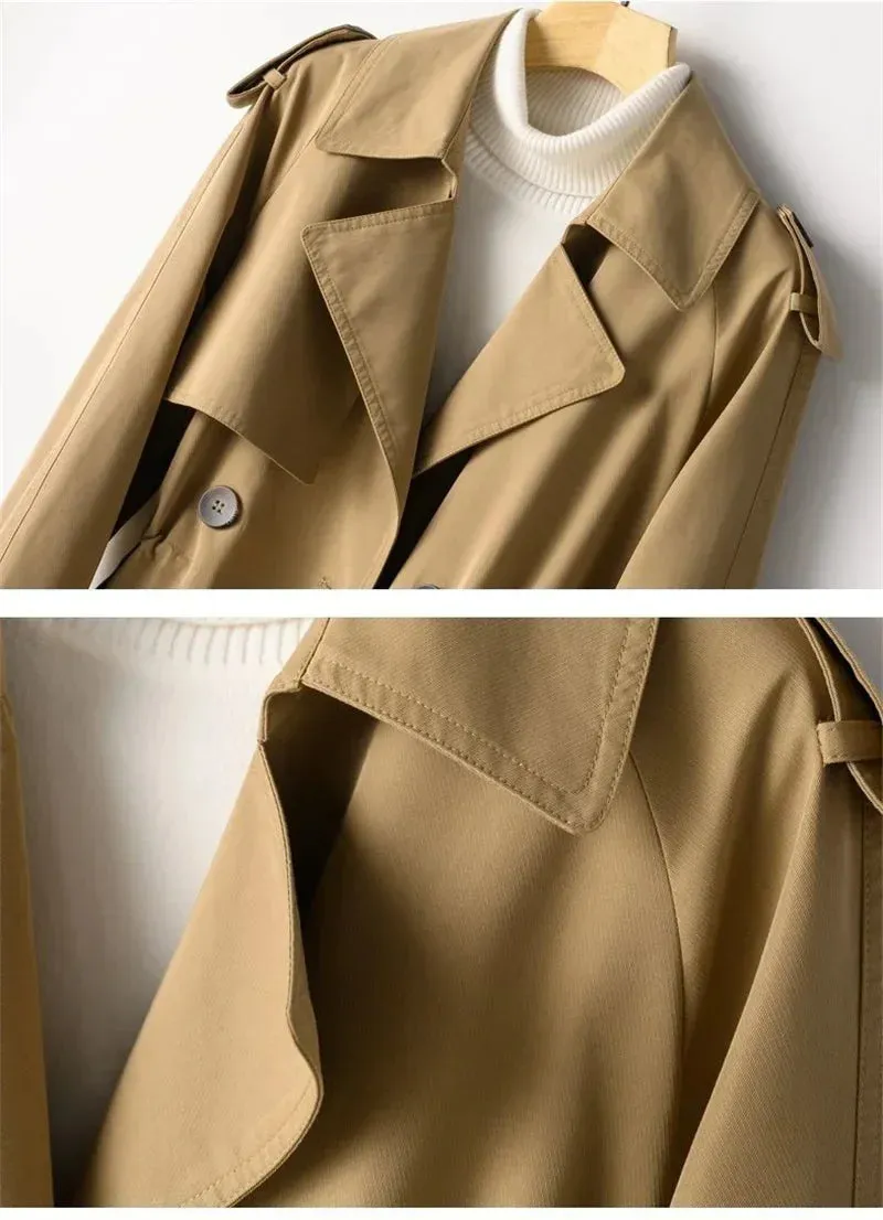 Khaki Double Button Loose Trench Coats