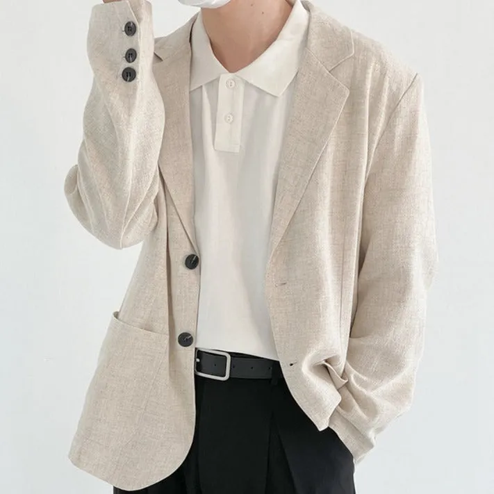 [Korean Style] Beige Linen Casual Blazer