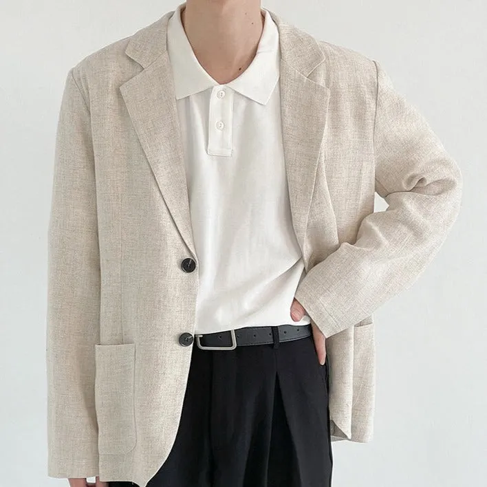 [Korean Style] Beige Linen Casual Blazer