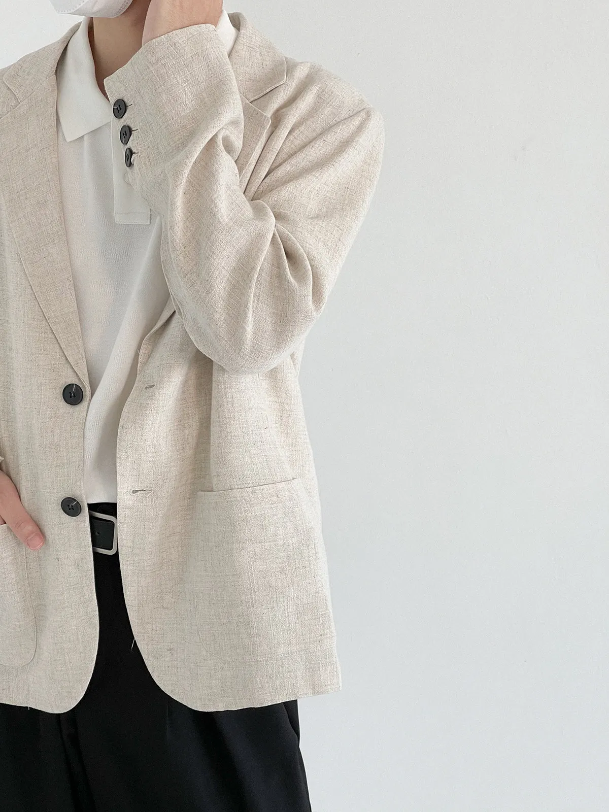 [Korean Style] Beige Linen Casual Blazer