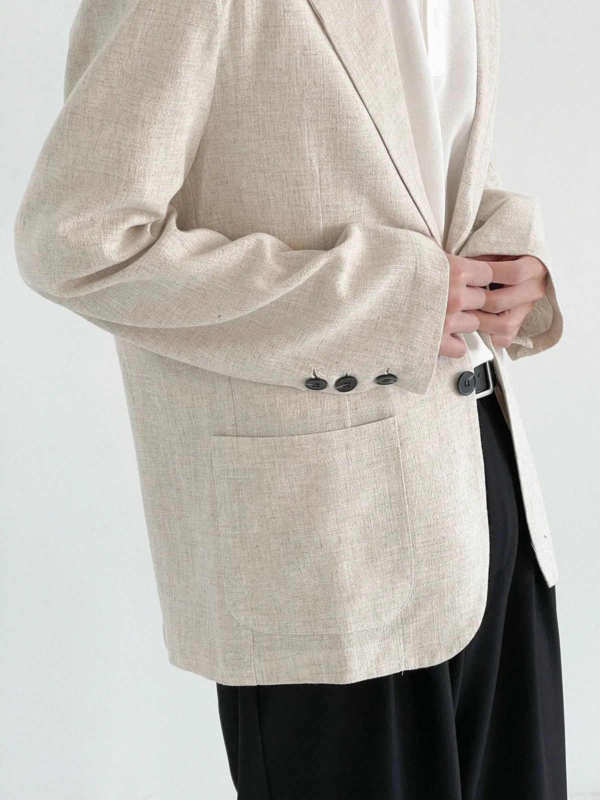 [Korean Style] Beige Linen Casual Blazer