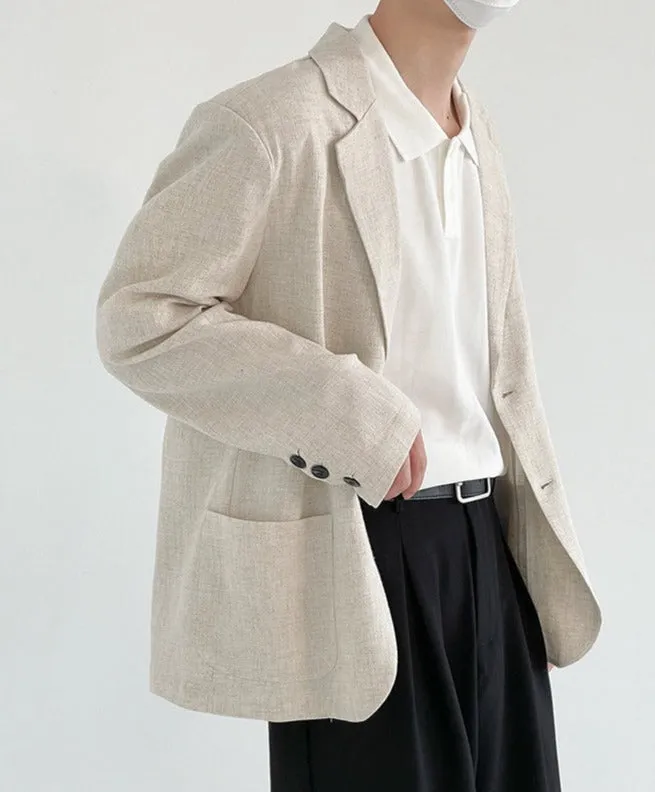 [Korean Style] Beige Linen Casual Blazer