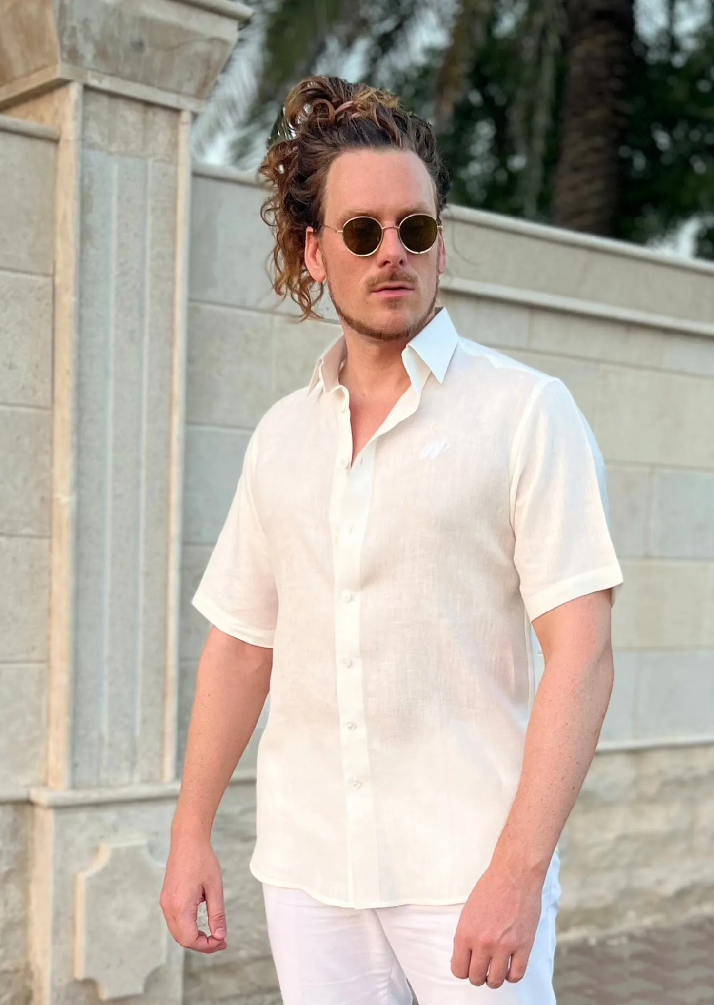 Laos Short Sleeve Linen Shirt - Oyster