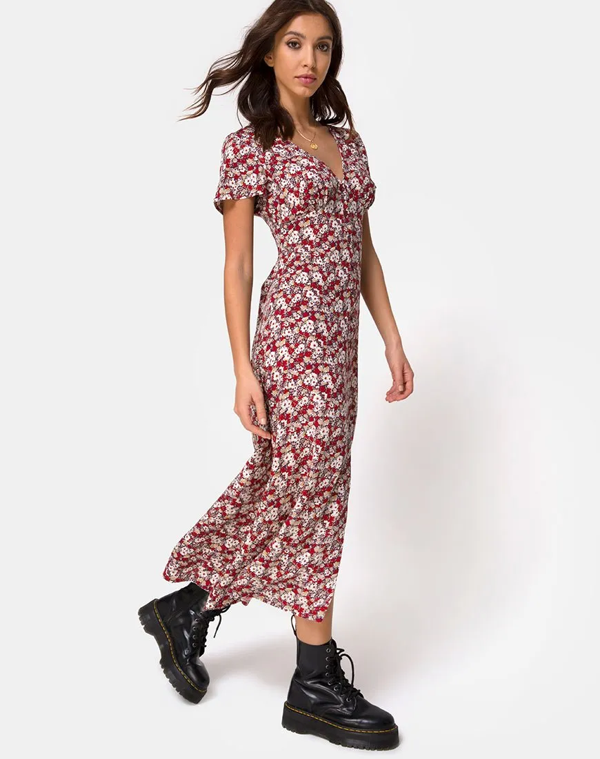 Larin Midi Dress in Floral Charm Red