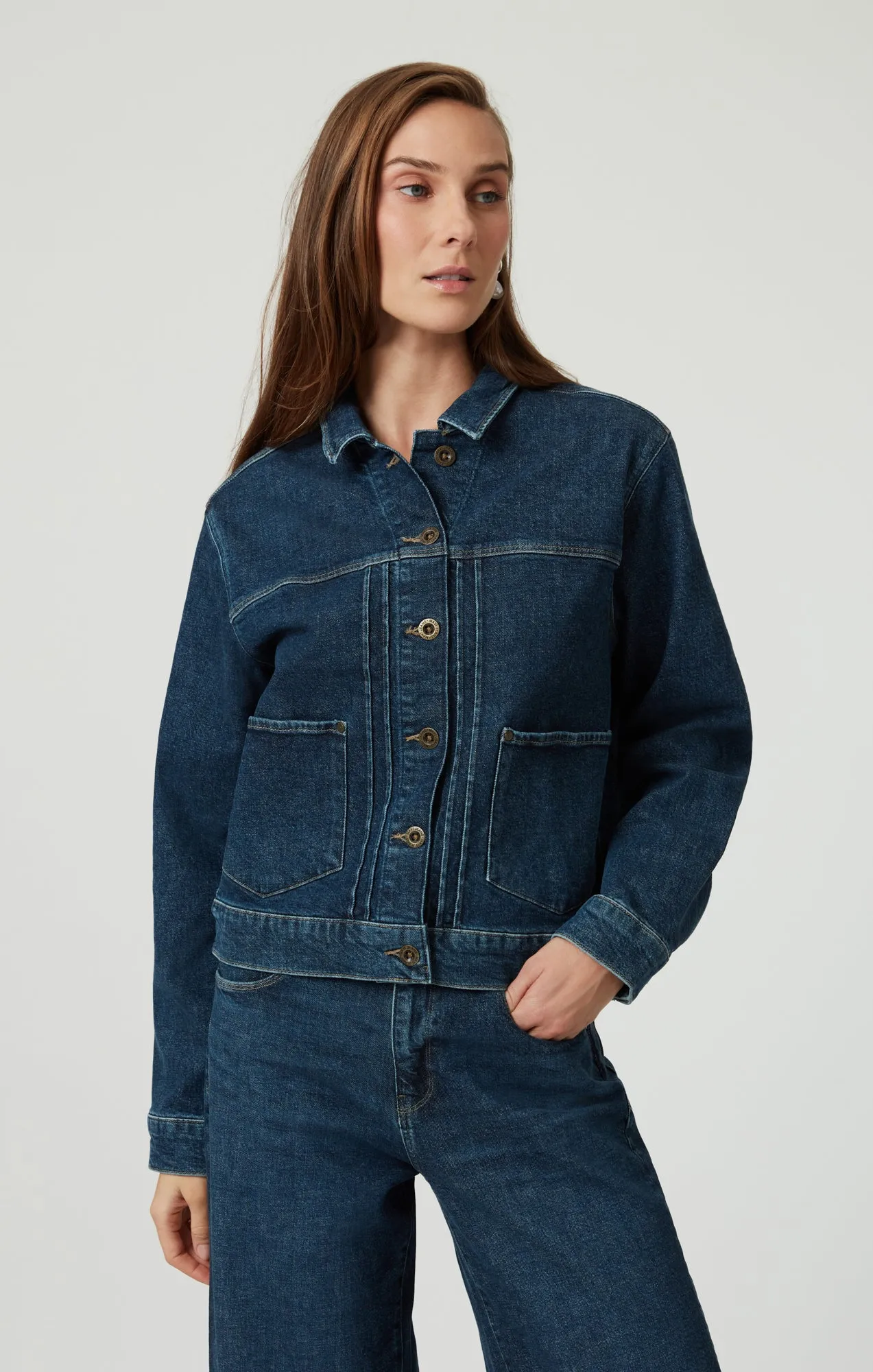 LAUREL DENIM JACKET IN DARK BLUE DENIM