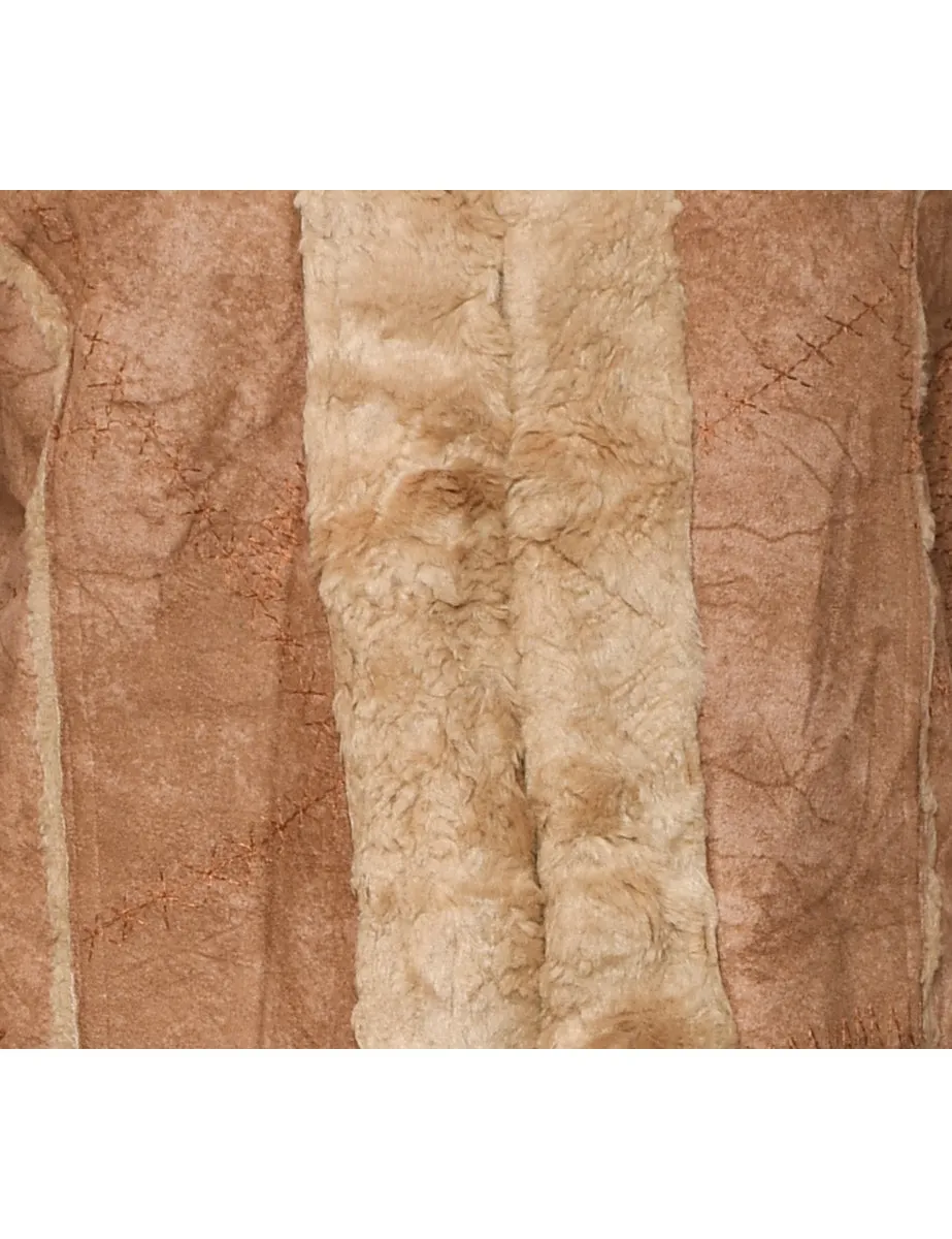 Light Brown Cosy Shearling & Trim Detail Coat - L