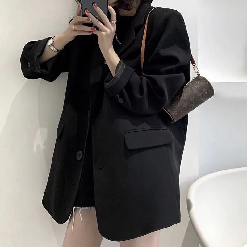 Loose Long-Sleeved Casual Black Suit Jacket