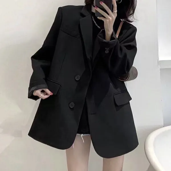 Loose Long-Sleeved Casual Black Suit Jacket