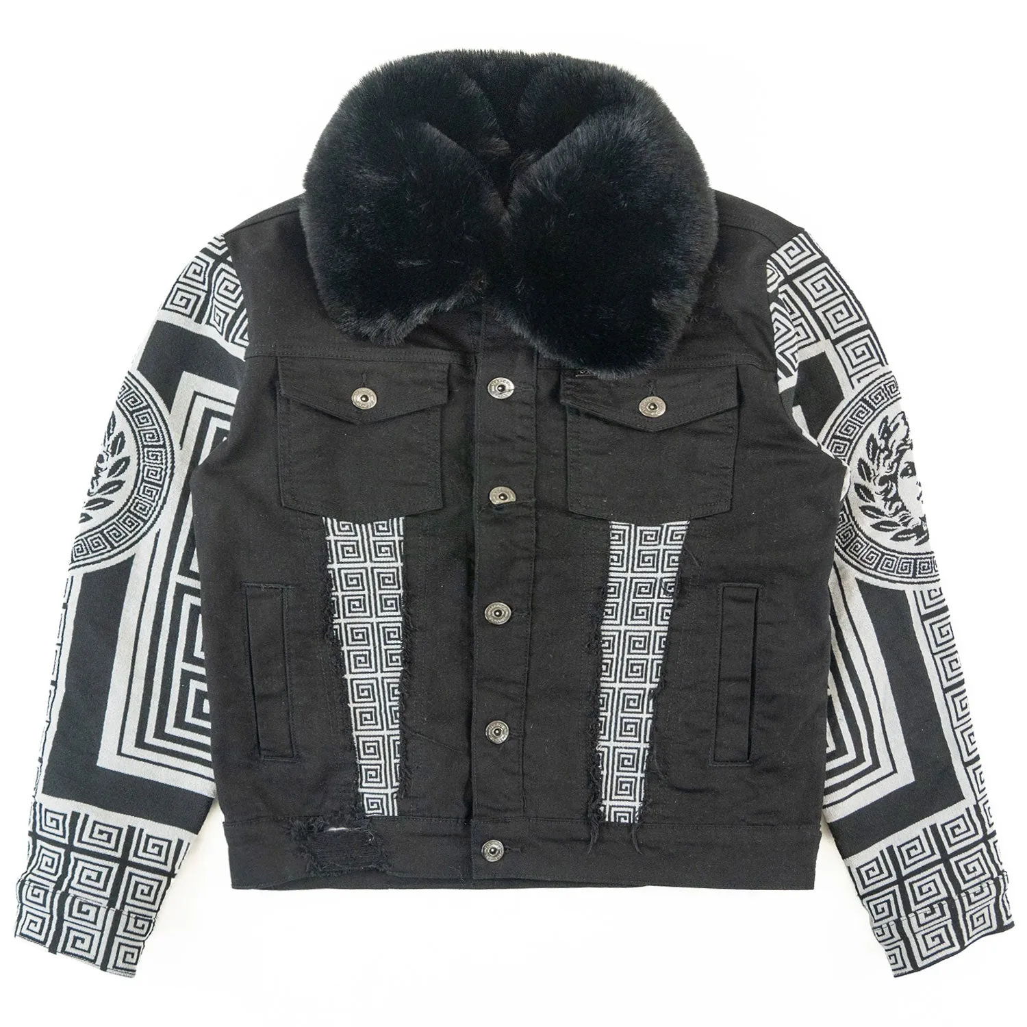 M1054 SARTONI DENIM JACKET WITH FUR COLLAR  - BLACK  ( NOT SOLD SEPARATELY )