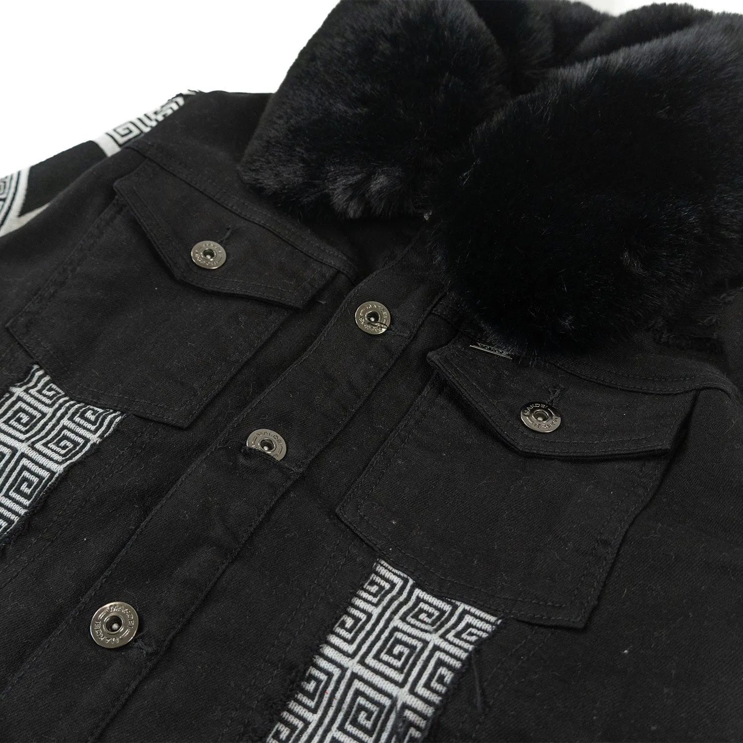 M1054 SARTONI DENIM JACKET WITH FUR COLLAR  - BLACK  ( NOT SOLD SEPARATELY )