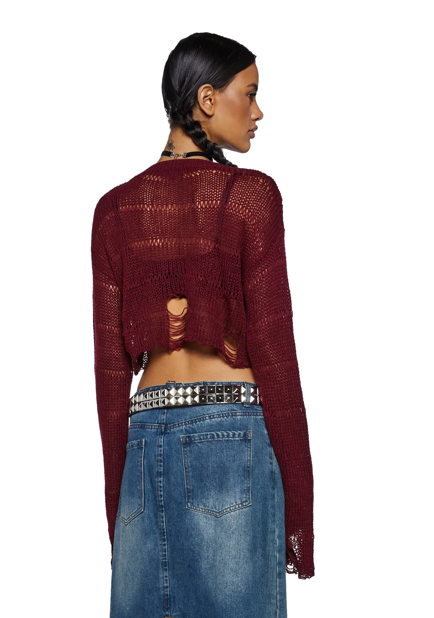 Melancholic Melody Crop Sweater - Burgundy