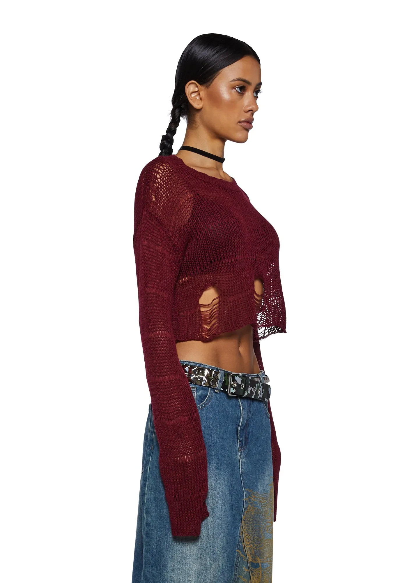 Melancholic Melody Crop Sweater - Burgundy