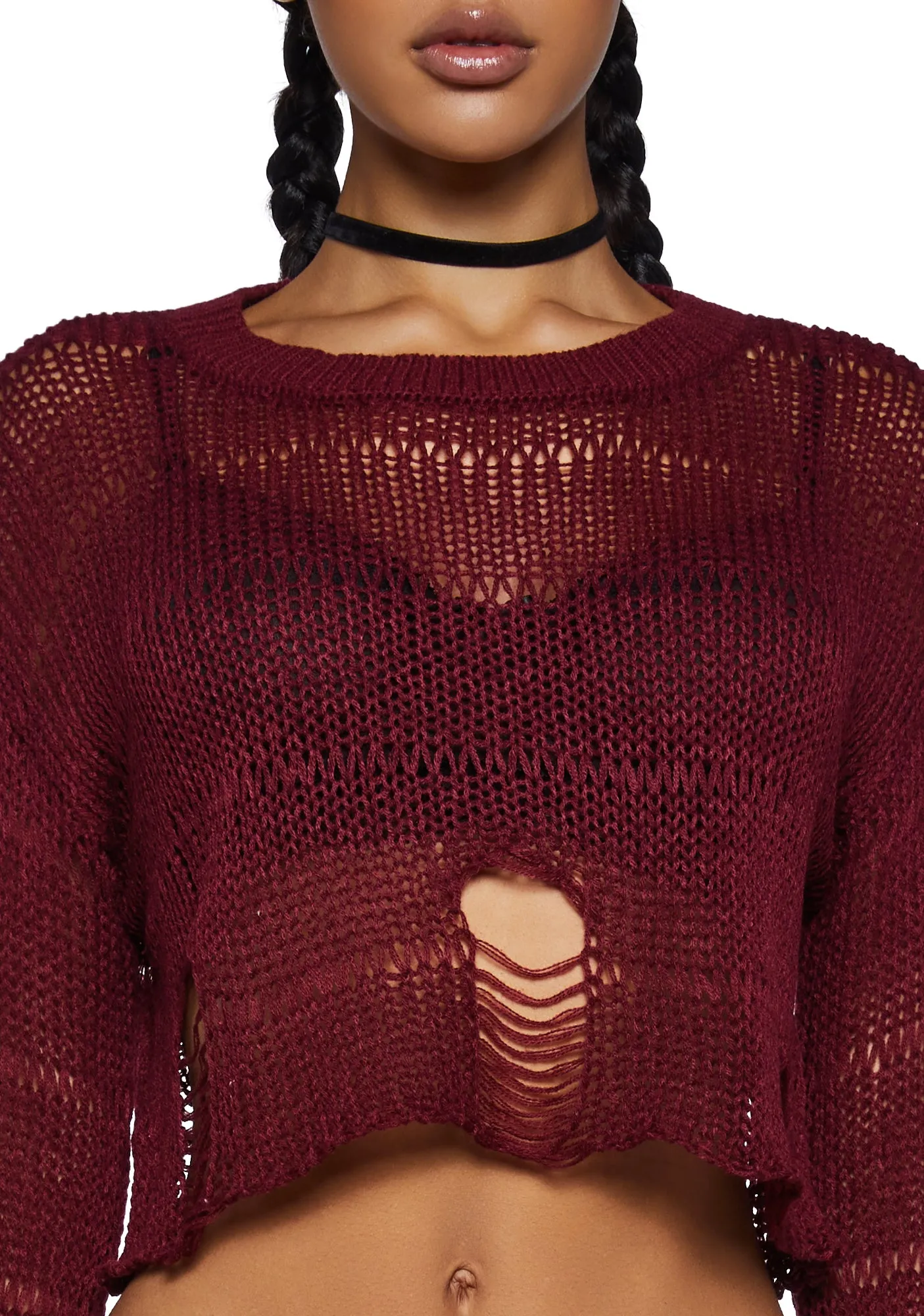 Melancholic Melody Crop Sweater - Burgundy