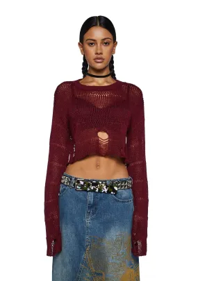 Melancholic Melody Crop Sweater - Burgundy