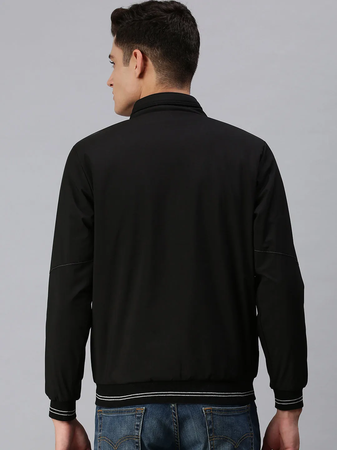 Men Printed Black Open Front Jacket